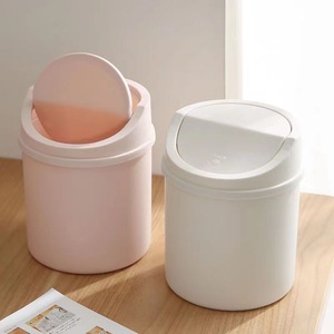 Mini <b>Desktop</b> Trash Can With Flip Lid Cylindrical PP Storage Bucket Household Indoor Use Minimalist Style Small Waste <b>Bin</b> - Product Image 2
