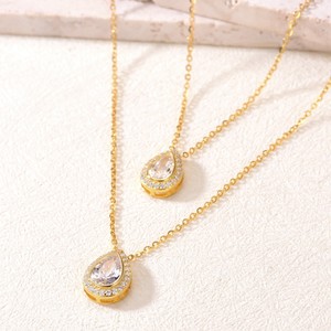 Gouden Volledige Set <span class=keywords><strong>Moissanite</strong></span> Waterdruppel Hanger Dubbele Laag Ketting Gelegenheidsgebruik Stapelbaar Draagbaar Ebay Hot Selling Explosies - Product Image 1