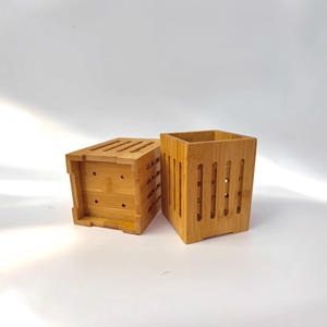 حامل عيدان الطعام من الخيزران مربع الشكل للبيع المباشر من المصنع، حامل عيدان الطعام المجوف لتصريف المياه وتخزين أدوات المائدة - Product Image 2