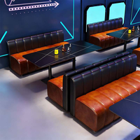 Ensemble de sièges de bar modernes et luxueux en cuir rembourré avec table et éclairage LED pour bar, boîte de nuit, restaurant, mobilier commercial