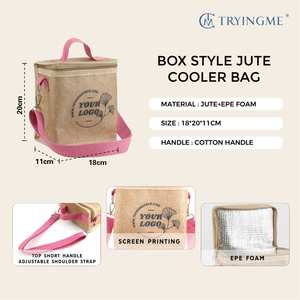 Kleine Jute-Isoliertasche im Großhandel mit Reißverschluss zur Aufbewahrung und zum Transport von Getränken & Lebensmitteln - Product Image 3