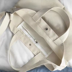 Sac personnalisé recyclé avec fermeture éclair, nouveau design tendance, grand sac fourre-tout en toile de coton avec poignée réglable - Product Image 4