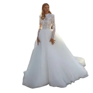 Bridalaffair Pretty luxury Princess Plus size wedding dress O Neck modest wedding dress Vestido De Novia Muslim