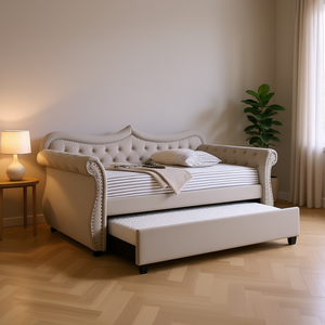 Divano letto Adkins in lino beige, misura singola con letto estraibile, arredamento per soggiorno - Product Image 2