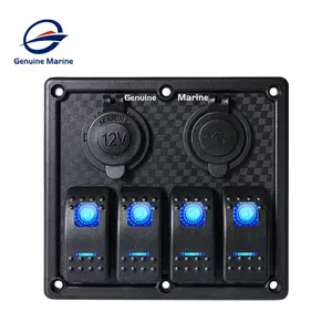 Genuine Marine DC 12v Voltmeter Dual USB LED 4 Gang Waterproof Marine Control Switch Panel Boat Yacht Car RV