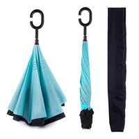 Parapluie inversé à double couche avec poignée en forme de C pour la protection contre la pluie en voiture, vente chaude
