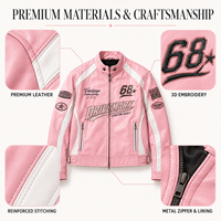 Blouson de course en cuir personnalisé pour homme, blouson de motard, blocs de couleur, col montant, broderie de patchs et badges personnalisés, OEM pour le streetwear