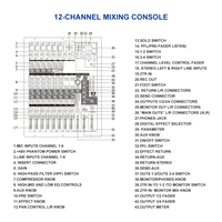 Table de mixage audio professionnelle IPALead MC-312 à 12 canaux avec Bluetooth, entrées TRS/XLR/RCA, alimentation fantôme 48V, contrôleur DJ surround