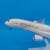 Modèle d'avion en résine moulée sous pression Airbus A380 1/250 de 30 cm avec éclairage LED, compagnie aérienne Etihad Airways, ornement d'aviation avec support d'exposition