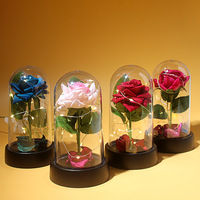 Ornements de roses artificielles à LED transfrontalières avec couvercle en acrylique et plastique, alimentées par piles, pour usage intérieur, Saint-Valentin