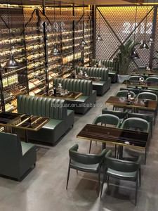 Sillón de madera maciza con respaldo de ratán y mesa de comedor con pedestal sólido, muebles para cafetería y <span class=keywords><strong>restaurante</strong></span>, con canales verticales de PU para pared de madera. - Product Image 4