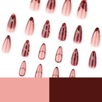 Faux ongles press-on bordeaux français, motif floral minimaliste, pointes d'ongles européennes et américaines très tendance