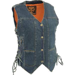 2025 Leather Women's Blue 6-Pocket Side Lace <b>Denim</b> <b>Vest</b> with Gun Pockets MDL4020 - Product Image 3