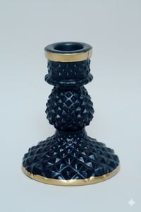 Photophore vintage en verre noir gaufré avec bordure dorée – Décoration de table élégante pour mariage et maison – Chandelier de luxe pour bougie pilier - Product Image 4