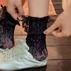 Lace Trimmed Women's Mid Calf <b>Socks</b> <b>Black</b> Hollow Out Thin Slouch <b>Socks</b> Breathable Cotton Summer <b>Socks</b> For Youth - Product Image 2