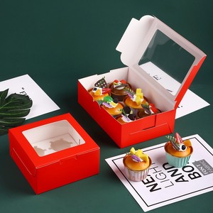 Boîte à cupcakes en papier Baking Star, 4/6 pièces, 16x16x7.5cm/24x15.5x7.5cm, emballage alimentaire jetable, rouge rose - Product Image 4