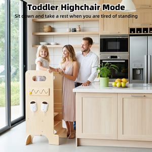 برج تعلم مونتيسوري متعدد الوظائف 6 في 1 للأطفال الصغار مقعد درجة مطبخ برج تعليمي من خشب الصنوبر الطبيعي للأطفال - Product Image 4
