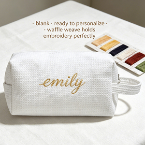 Bolsa de Maquillaje Cosmética Blanca Tipo Waffle con Cremallera para Regalo de Dama de Honor, Bolsa de Aseo de Tela Waffle para Mujer, Venta al por Mayor, Lista para Bordar - Product Image 1