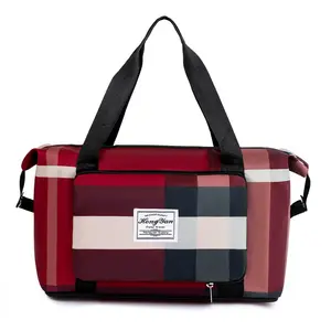 Клетчатая дорожная сумка для багажа, большая сухая и влажная сумка для фитнеса, портативная спортивная сумка с отделением для обуви