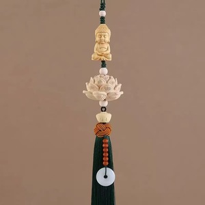 Pendentif Bouddha de la Paix en Bois de Buis, Ornement Créatif Lotus pour Intérieur de Voiture, Décoration de Rétroviseur, Style Traditionnel Chinois - Product Image 3