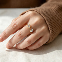 Bague en Acier Inoxydable Plaqué Or 18K avec Double Zircon Goutte d'Eau et Œil de Cheval pour Femme, Style Minimaliste et Étanche, Vente en Gros