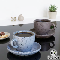 Ensemble tasse et soucoupe à expresso en céramique mouchetée de style nordique avec texture unique pour la vaisselle de café et de restaurant, vente en gros