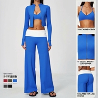 Nouveaux ensembles de yoga solides 3 pièces, coupe ajustée, col montant, manches longues, couleurs contrastées, effet ventre plat, vêtements de sport respirants