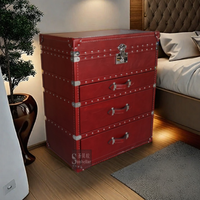 Buffet en cuir au design européen Armoire de rangement en bois Commode pour femme avec miroir Commodes en cuir véritable Tiroirs Trunks Chambre à coucher