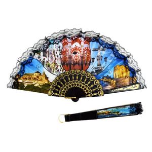 Éventail espagnol pliable de haute qualité, écologique, personnalisé, 23 cm, impression de logo personnalisée, poignée en plastique, tissu - Product Image 1
