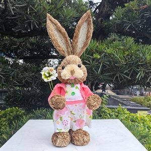 Coniglio Artigianale in Paglia Intrecciata da 35cm, Decorazione <span class=keywords><strong>Vintage</strong></span> per la Casa, Regalo di Pasqua, Modello Decorativo Intrecciato - Product Image 4