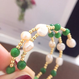 <span class=keywords><strong>Bracelet</strong></span> en perles naturelles et en agate verte pour femmes, fait à la main, de <span class=keywords><strong>3</strong></span> rangées, en forme baroque, véritable, force élastique, nouvelle collection - Product Image 2