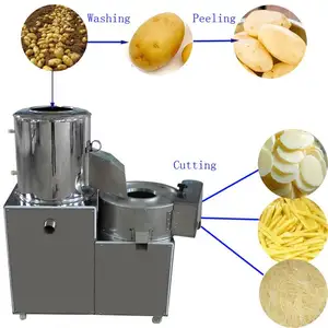 Batatas De Mandioca De Batata Doce Industriais Automáticas Lavando A Descamação E Cortando A Máquina