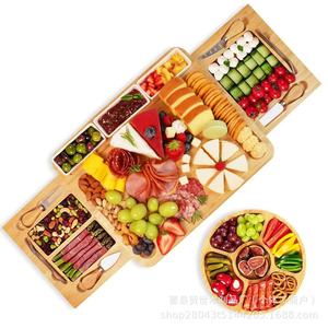 Planche à fromage en bambou avec couteau et fourchette, planche à découper multifonctionnelle pour fruits et pain, plateau de service rétractable pour aliments cuits - Product Image 1