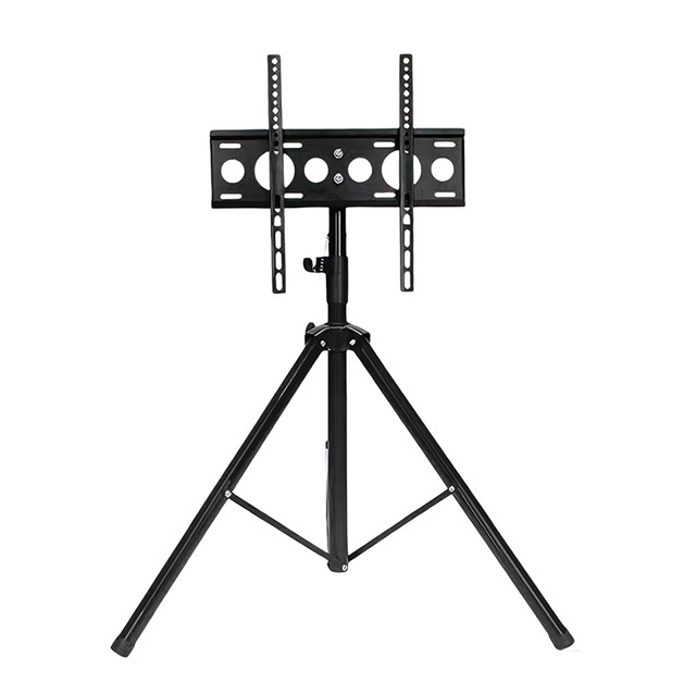 Modern Portable Floor-standing Triangular Universal TV Stand Monitor Mount Without Drilling Metal Black 65kg Load Capacity