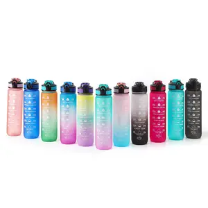 32Oz Bpa Gratis Sport Gym Tijd Maker Motivatie Plastic Waterfles Met Fruit Infuser Motivatie Fitness Water Fles