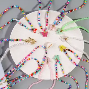 Collier ras du cou perlé bohème coloré Collier papillon champignon fleur espoir heureux à <span class=keywords><strong>ma</strong></span> fille - Product Image 1
