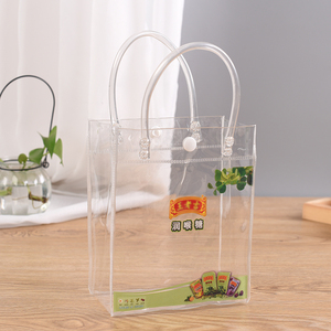 Custom Clear Pvc Plastic Shopping Bag With Logo Transparent Handle Bags for gift and promotional with button