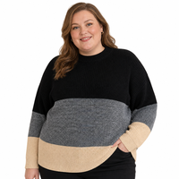 Haut en tricot pour femme avec logo personnalisé, tricoté à grosses mailles, manches longues, col rond, color block, décontracté, hiver, automne, polyester, usine OEM & ODM