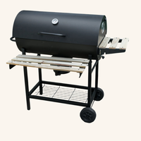 Vente en gros Grand baril à huile pour barbecue avec table pliante en bois Chariot à charbon de bois très résistant Barbecue Fumoir grill commercial pour l'extérieur
