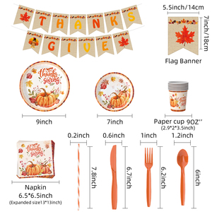 Ensemble d'assiettes en papier jetables écologiques élégantes pour Thanksgiving, vaisselle d'automne, motif citrouille et feuille d'érable, vente chaude pour l'automne - Product Image 3