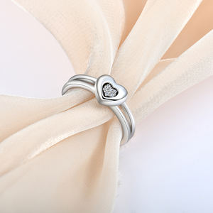 Heartshaped cincin pasangan, bentuk hati Berlian Perak kombinasi set 925 cincin pertunangan perak - Product Image 5
