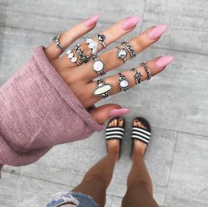 Mode Gold Schmuck Ringe Set Retro <span class=keywords><strong>Bohemian</strong></span> Edelstein 12 Stück Schmuck Ring für Frauen Großhandel - Product Image 3