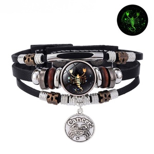 Bracelet en alliage vintage fait main, multi-couches tressées, en forme <span class=keywords><strong>de</strong></span> cœur, avec 12 signes du zodiaque, lumineux et brillant, pour couple, vente en gros - Product Image 6