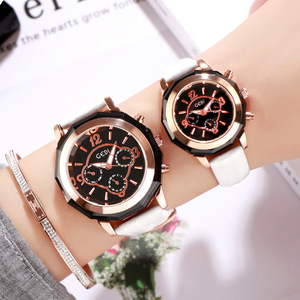 Montre octogonale en or rose pour femmes, cadran noir, bracelet en cuir violet, style chronographe, montre-bracelet à quartz - Product Image 4