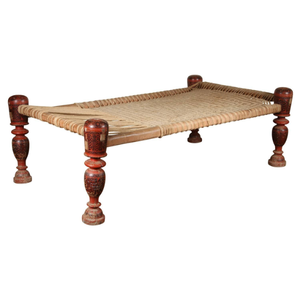 Handmade Rattan Charpai Ottoman Rustic Wooden Legs Antique Style Living Room Furniture Home - Product Image 2