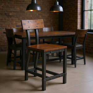 Ensemble de 2 chaises de comptoir en bois brun rustique, design industriel, meubles de salle à manger - Product Image 2