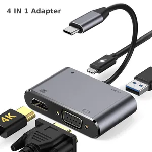 Forida USB C to HDI VGA 허브 확장 도크 4 포트 허브 커넥터 노트북 도킹 스테이션 용 Type C 분배기 어댑터