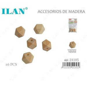 Perline di legno ottagonali ILAN 16 mm naturali per artigianato - Product Image 1