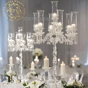 Vaso de vidrio dorado alto candelabro de cristal centro de mesa para soporte de bodas