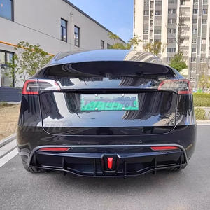 <b>For</b> Tesla Model Y 2018-2022 4-Door Rear Bumper <b>Diffuser</b> Lip ABS Carbon Fiber Look <b>Car</b> Boot Splitter Guard Spoiler Plate - Product Image 6